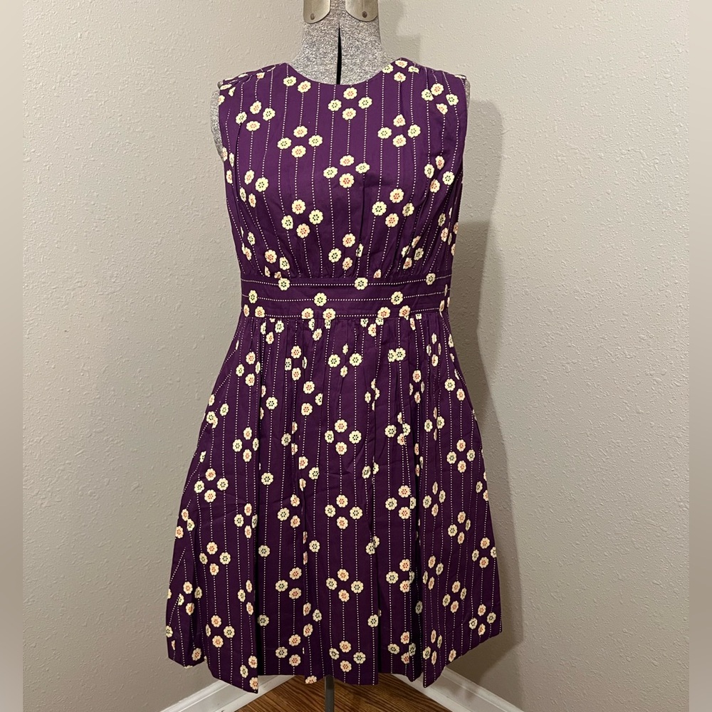 ModCloth Retro Fit and Flare Floral Sleeveless Lined Purple Dress